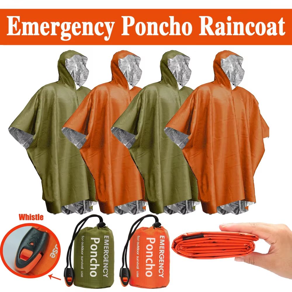 Camping Rain Poncho - Emergency Rain Poncho Thermal Blanket Poncho